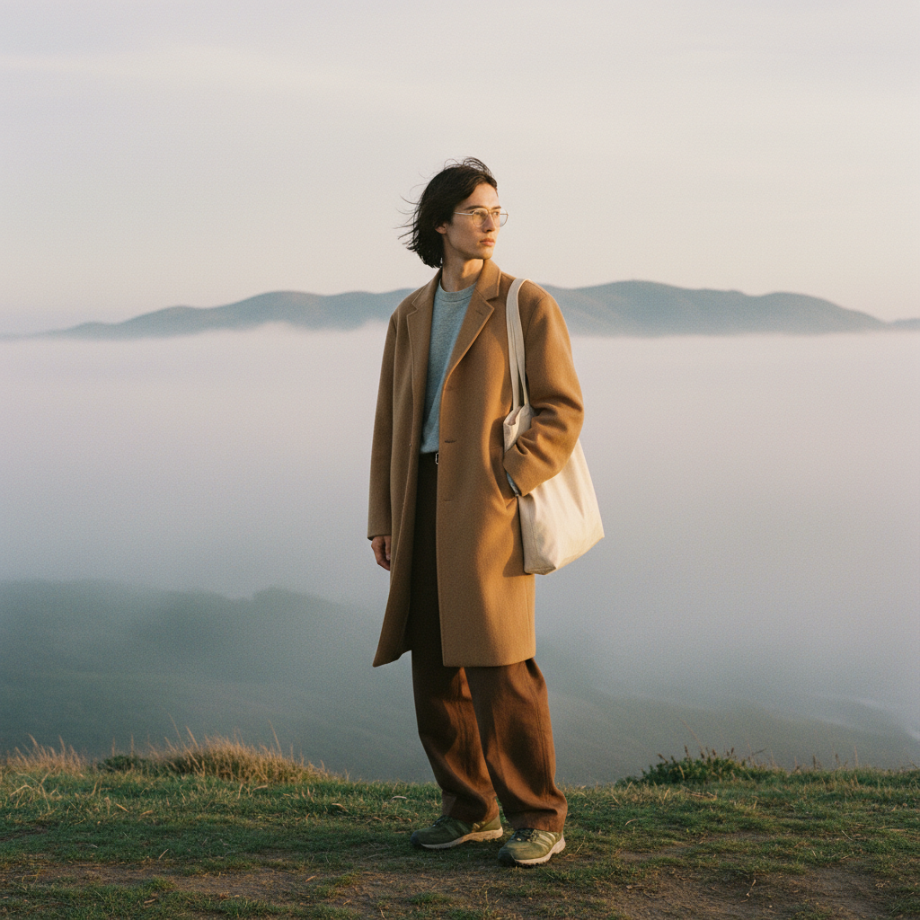 Look 02 — The Vigil. Marin Headlands at golden hour.