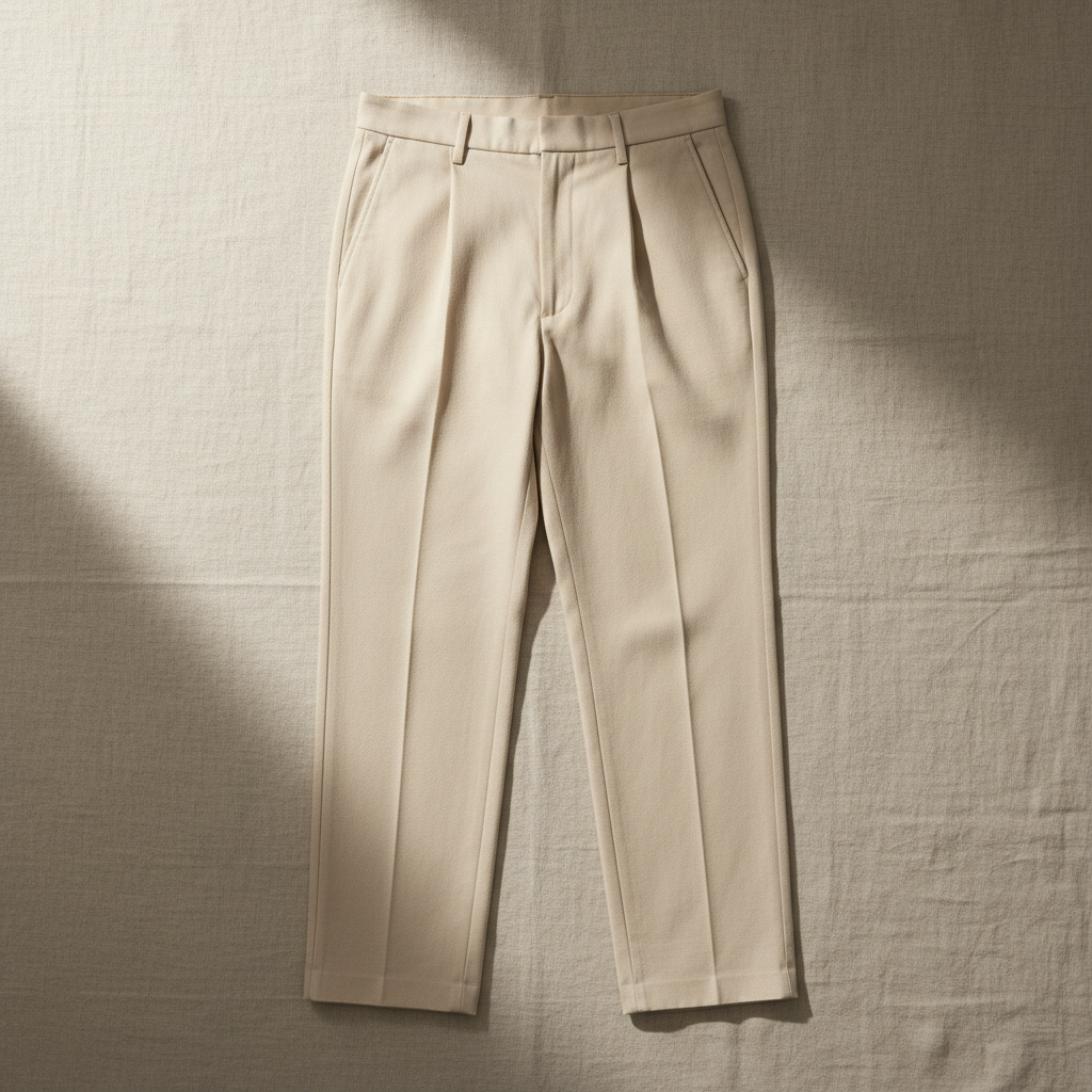 トラウザー ── ヘビーウェイト・コットン・ツイル、シングルプリーツ、ボーン。